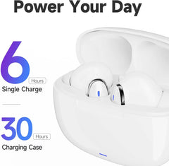 OMK Wireless Earbuds Waterproof Headset Noise Cancelling Earphones Long Battery Bluetooth Headphones with Wireless Charging Case for iPhone Android (White)