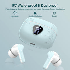 Wireless Earbuds, Bluetooth 5.4 Headphones HiFi Stereo, Bluetooth Earbuds with ENC Noise Cancelling Mic, IP7 Waterproof in Ear Earphones, 48H, LED Display Ear buds for Pad Phones Workout Sports, Azure