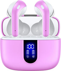 Bluetooth Headphones True Wireless Earbuds 60H Playback LED Power Display Earphones with Wireless Charging Case IPX5 Waterproof in-Ear Earbuds with Mic for TV Smart Phone Laptop Computer Sports