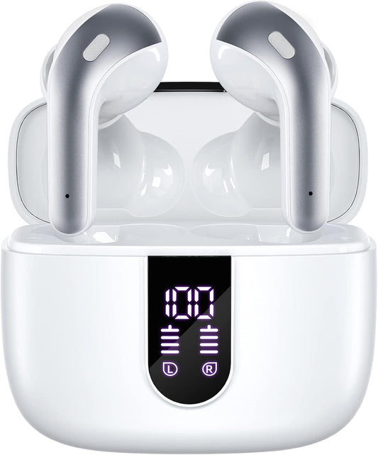 Bluetooth Headphones True Wireless Earbuds 60H Playback LED Power Display Earphones with Wireless Charging Case IPX5 Waterproof in-Ear Earbuds with Mic for TV Smart Phone Laptop Computer Sports