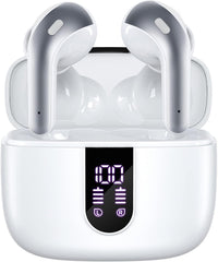 Bluetooth Headphones True Wireless Earbuds 60H Playback LED Power Display Earphones with Wireless Charging Case IPX5 Waterproof in-Ear Earbuds with Mic for TV Smart Phone Laptop Computer Sports