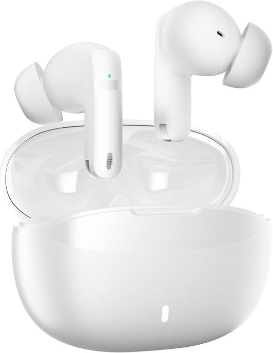 Wireless Earbuds, 100H Bluetooth 5.4 Headphones, ENC+ ANC Noise Cancelling Touch Control True Wireless Bluetooth Ear Buds, Stereo Deep Bass Bluetooth Headset for Sports/Workout/Gym (White)