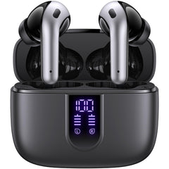 Bluetooth Headphones True Wireless Earbuds 60H Playback LED Power Display Earphones with Wireless Charging Case IPX5 Waterproof in-Ear Earbuds with Mic for TV Smart Phone Laptop Computer Sports