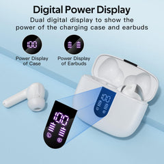 Bluetooth Headphones True Wireless Earbuds 60H Playback LED Power Display Earphones with Wireless Charging Case IPX5 Waterproof in-Ear Earbuds with Mic for TV Smart Phone Laptop Computer Sports