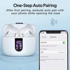 Bluetooth Headphones True Wireless Earbuds 60H Playback LED Power Display Earphones with Wireless Charging Case IPX5 Waterproof in-Ear Earbuds with Mic for TV Smart Phone Laptop Computer Sports