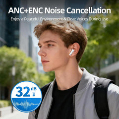 Wireless Earbuds, 100H Bluetooth 5.4 Headphones, ENC+ ANC Noise Cancelling Touch Control True Wireless Bluetooth Ear Buds,Stereo Deep Bass Bluetooth Headset for Sports/Workout/Gym(White)