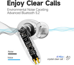 OMK Wireless Earbuds Waterproof Headset Noise Cancelling Earphones Long Battery Bluetooth Headphones with Wireless Charging Case for iPhone Android (White)