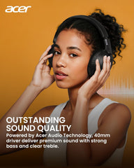 acer Wireless Bluetooth Headphones, 70 Hours Playtime, Foldable Over-Ear Headphones with 40mm Drivers, Memory Foam Earpads, Multipoint Bluetooth 6.0 for Travel, Home, Office, Black