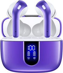 Bluetooth Headphones True Wireless Earbuds 60H Playback LED Power Display Earphones with Wireless Charging Case IPX5 Waterproof in-Ear Earbuds with Mic for TV Smart Phone Laptop Computer Sports
