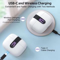Bluetooth Headphones True Wireless Earbuds 60H Playback LED Power Display Earphones with Wireless Charging Case IPX5 Waterproof in-Ear Earbuds with Mic for TV Smart Phone Laptop Computer Sports