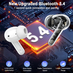 Bluetooth 5.4 Earbuds, 2026 Bass-3.0 Wireless Headphones 3D-Stereo Ear Buds, 4 ENC Noise Cancelling Mics, 40+Hrs USB-C In-Ear Earphones, IP-X7 Waterproof Sport Workout Gym for Laptop Pad Android iOS